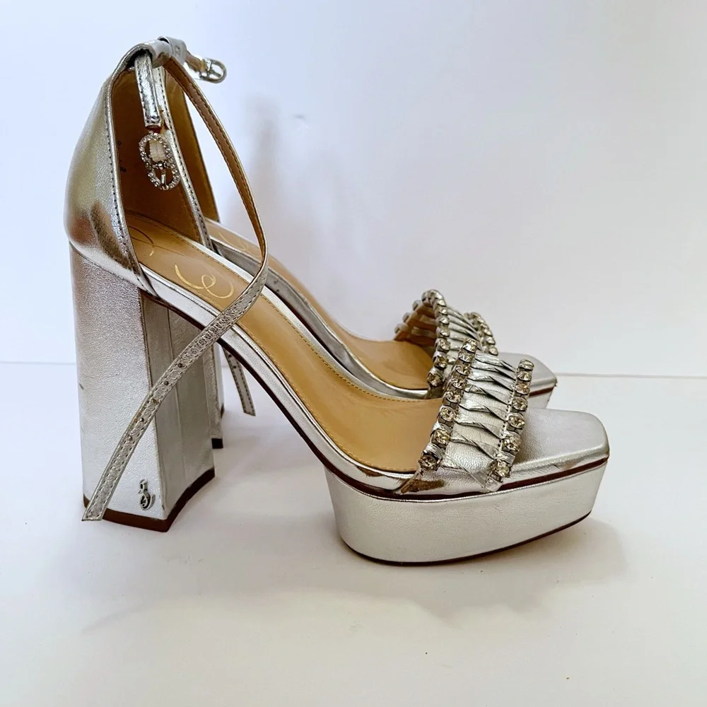 Sam Edelman Ninette Silver Platform Heels Size 7